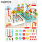 Children construction toy set, 399-piece pegboard with colorful towers and orange drill inset