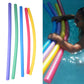 Set of straight foam swimming sticks in mixed colors, shown with a swimmer holding them