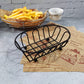 Wrought iron tray-style snack basket with raised grid and small condiment cup