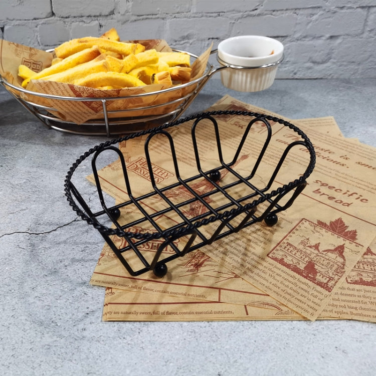 Wrought iron tray-style snack basket with raised grid and small condiment cup