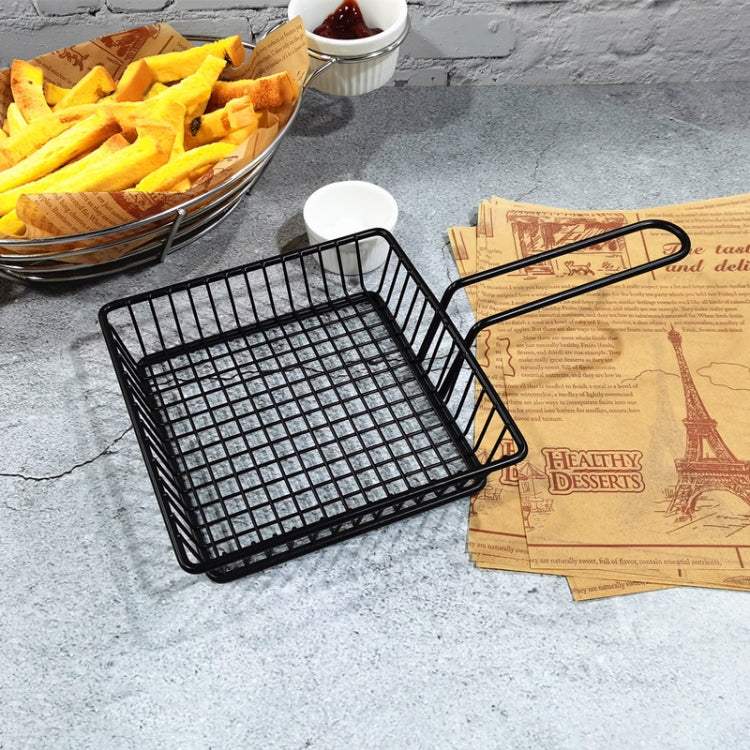 Wrought iron square wire grill basket with a grid bottom