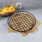 Wrought iron round wire snack basket with grid and handles
