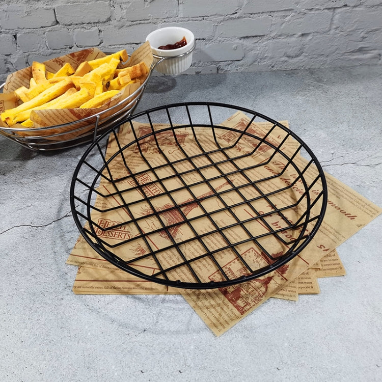 Wrought iron round wire snack basket with grid and handles