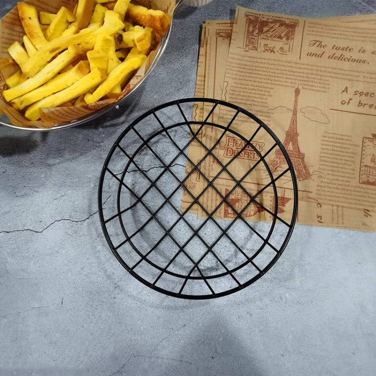 Wrought iron round wire grill basket with crisscross grid