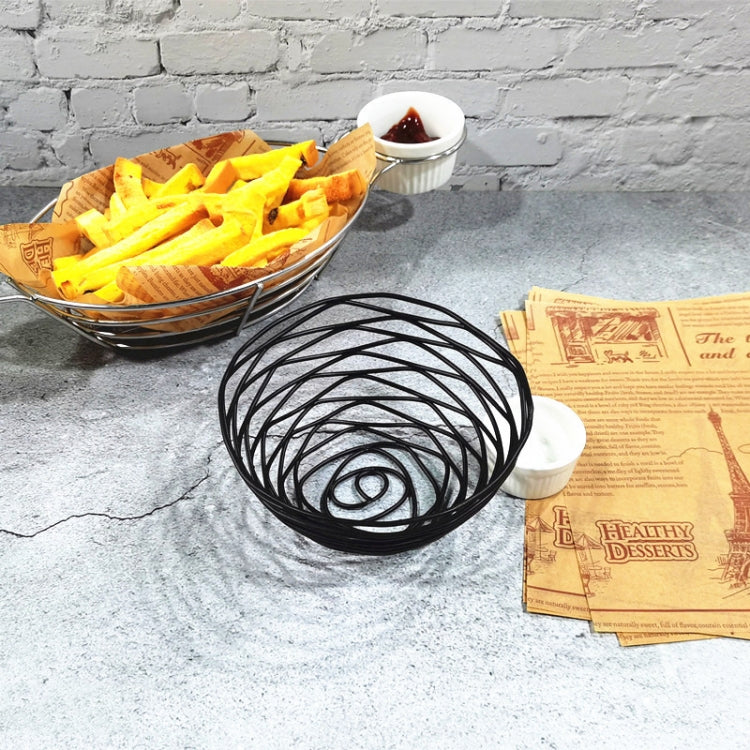 Wrought iron round spiral wire snack basket with white condiment cup