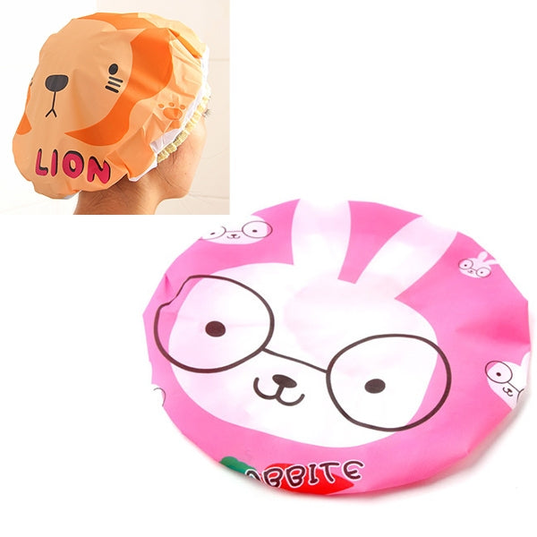 Lion cartoon shower bath cap with ruffled elastic edge, orange fabric and face print