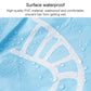 Waterproof shower bath cap material with water droplets on light blue fabric and white stripes