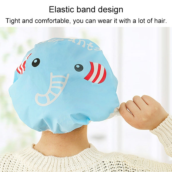 Blue elephant cartoon shower bath cap with elastic ruffle edge and cute face print