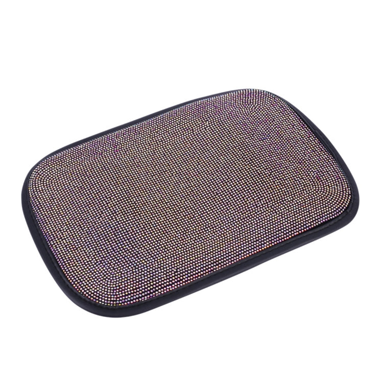 Car armrest box cushion with colorful rhinestone diamond pattern, black edging