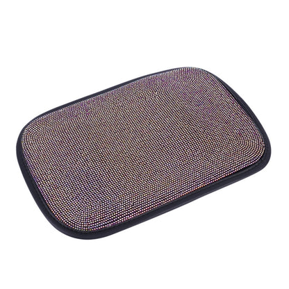 Car armrest box cushion with colorful rhinestone diamond pattern, black edging