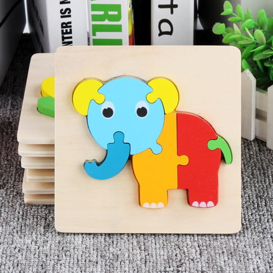Wooden animal jigsaw puzzle with blue elephant and multicolor trunk pieces