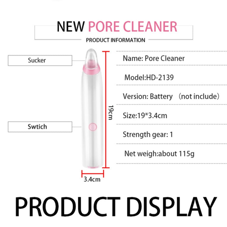 White and pink pore cleaner device with clear suction tip and size diagram callouts