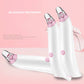 White and pink blackhead suction device with clear nozzle ring and power button
