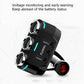 Black car USB charger with three blue ports and side outlets, red voltage display