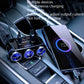 Black car USB charger with three blue ports connected to devices with cables