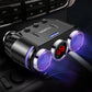 Car USB charger with dual ports and digital voltage display, blue LEDs and purple ring