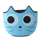 Blue cartoon cat-face sink drain hanging basket with black rim and side hooks