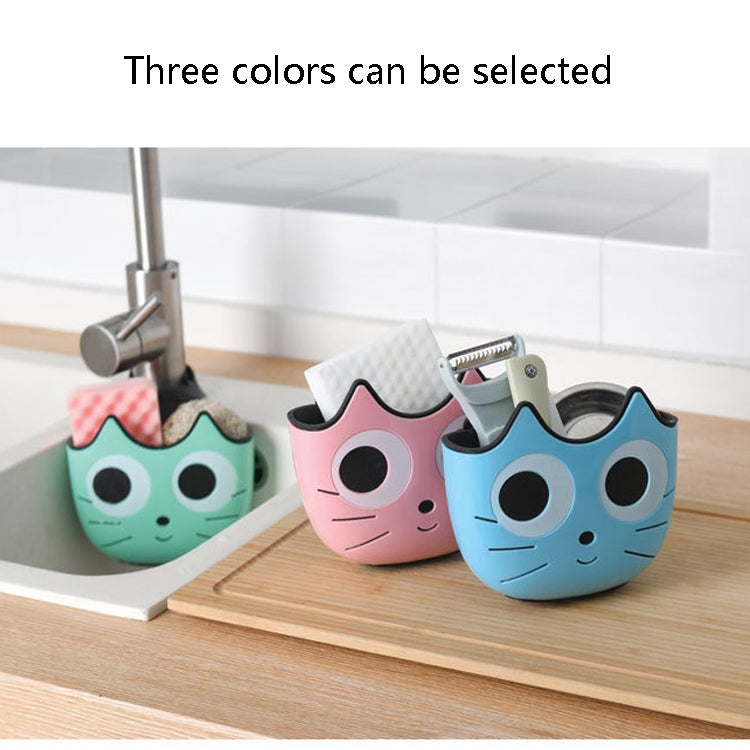 Cartoon sink drain hanging baskets in three colors, each with a cat-face design