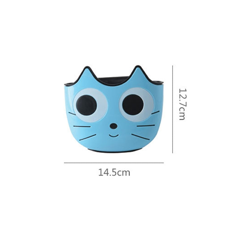 Blue cartoon cat-face sink drain hanging basket with black rim and ears