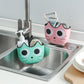 Cartoon cat sink drain hanging bag set with adjustable clips, teal and pink