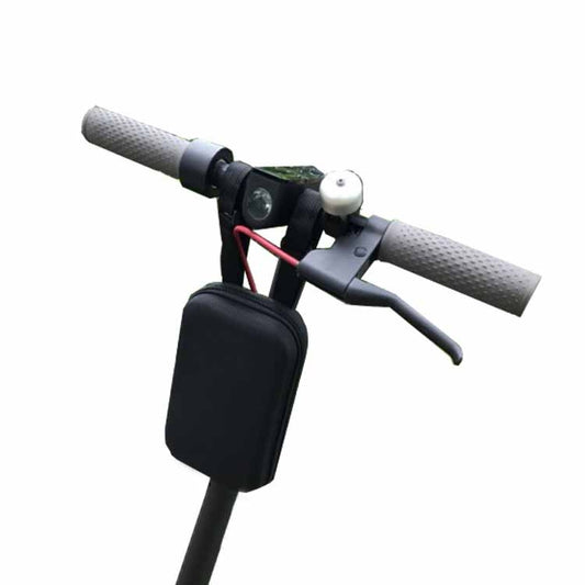 Mini front bike bag with zip-top opening, mounted on scooter handlebar.