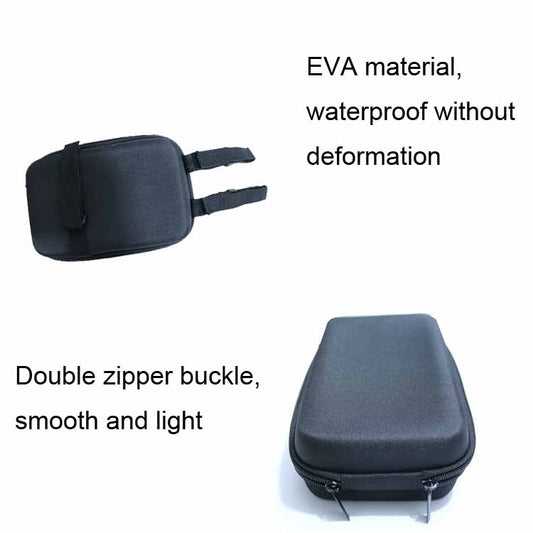 Compact mini bike front bag with double zipper and adjustable mounting strap.