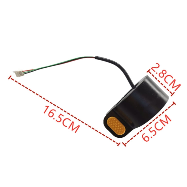 Black thumb throttle accelerator with yellow button and multi-color wire lead