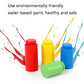 Colorful painted balance scale weight cylinders in red, yellow, blue, and green