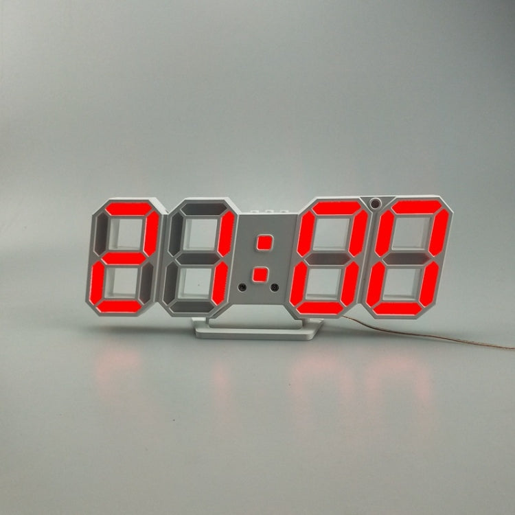 3D LED alarm clock with red illuminated 3D digit display on gray frame