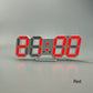 3D LED alarm clock showing red illuminated 3D digits on gray frame with cable