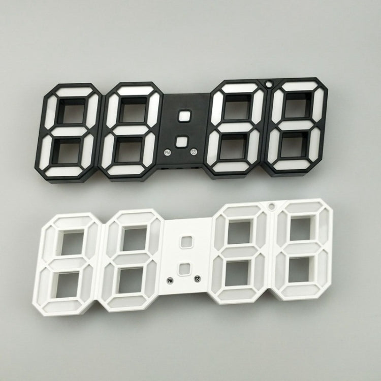 3D LED alarm clock with black and white 3D digit panels, gray center