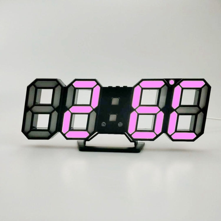 3D LED alarm clock with pink illuminated 3D digit display on black frame