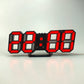 3D LED alarm clock with red illuminated 3D digits on gray frame