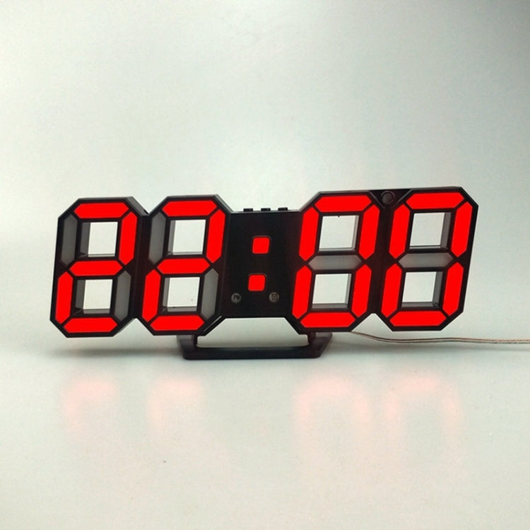 3D LED alarm clock with red illuminated 3D digits on gray frame