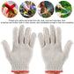 Pair of white knit gardening gloves with red trim cuffs