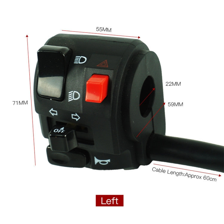 Motorcycle left handle switch assembly with red rocker and icon control buttons
