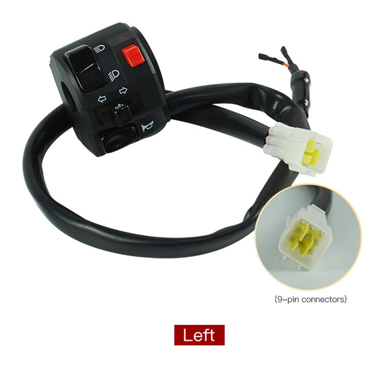 Motorcycle left handle switch assembly with wiring and 9-pin connector plug