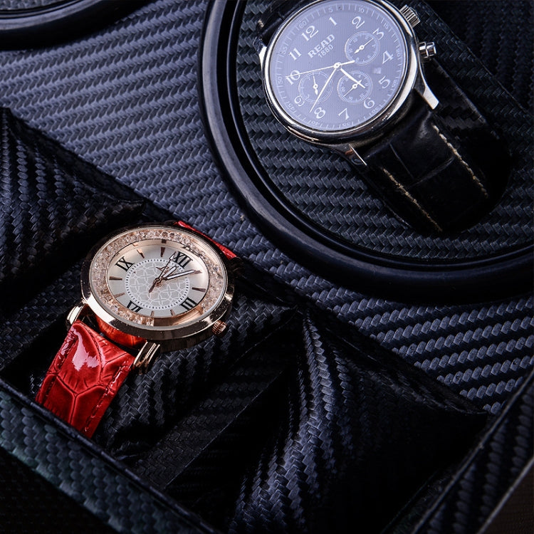 Watch winder storage box compartment with two automatic watches, black straps