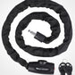 Black woven chain bicycle lock with keys and black lock head