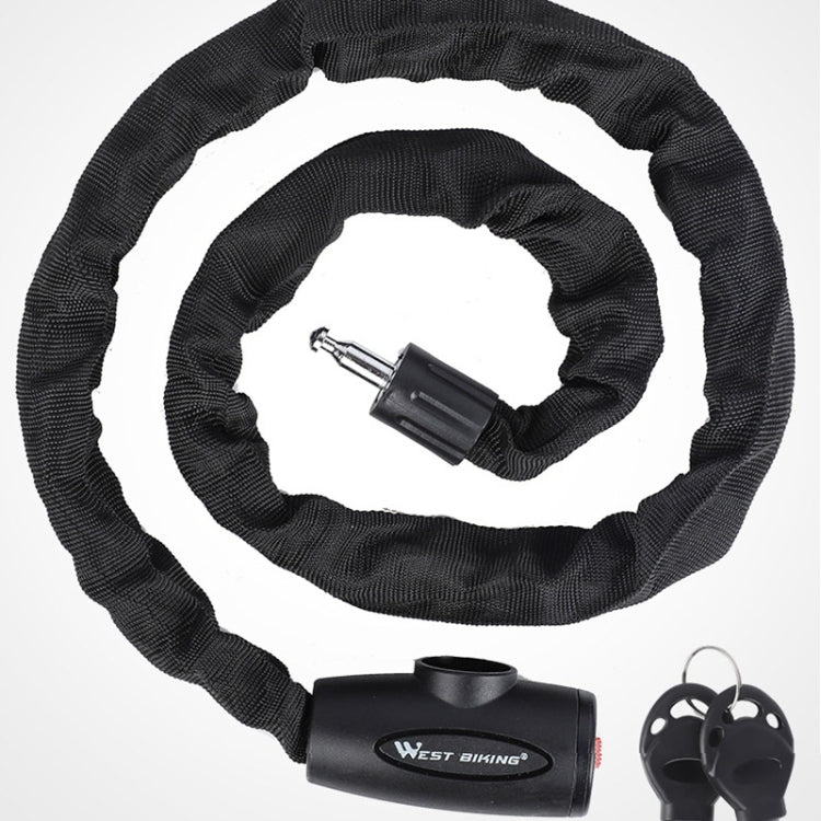 Black woven chain bicycle lock with keys and black lock head