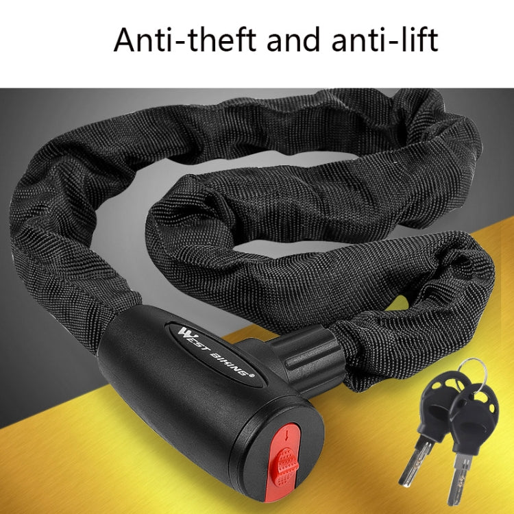 Black woven chain bicycle lock with keys and black lock head
