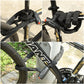 Black chain lock looped around bike frame and fork