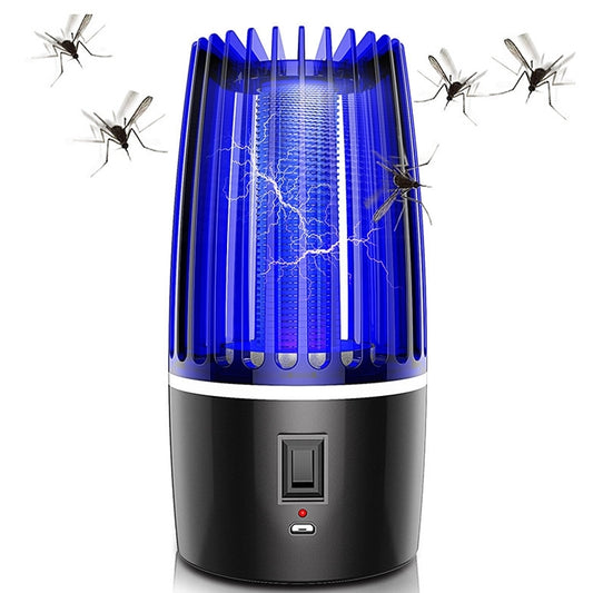 Blue electric mosquito trap lamp with black base and indicator button