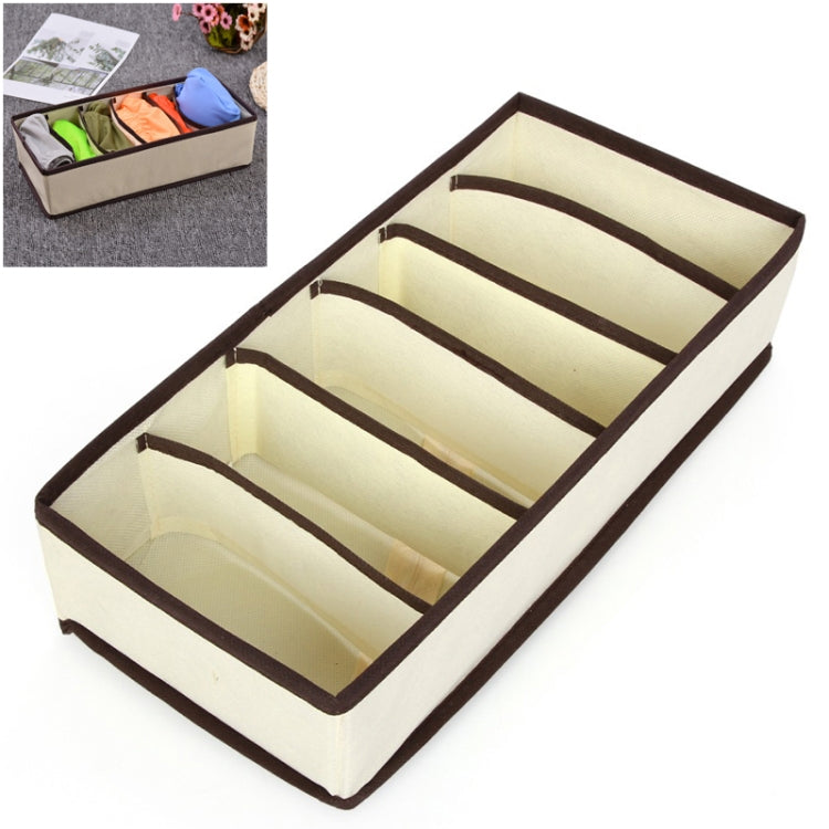 Beige drawer storage organizer box with brown grid compartments for underwear and socks