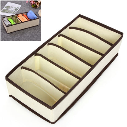 Beige drawer storage organizer box with brown grid compartments for underwear and socks