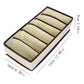 Beige drawer storage box with brown grid dividers; size marked on the side