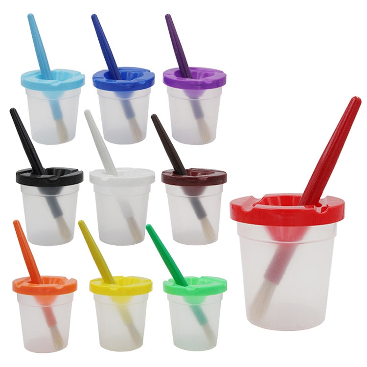 Children’s plastic pen-cup paint brush set with colored lids and bristle brushes