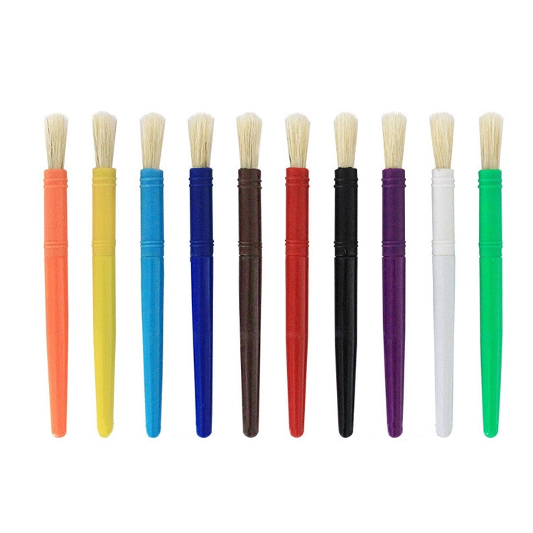 Set of children’s paint brushes with pale bristles and multicolor plastic handles