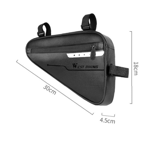 Black bicycle triangle bag with front zip pocket and two upper mounting straps