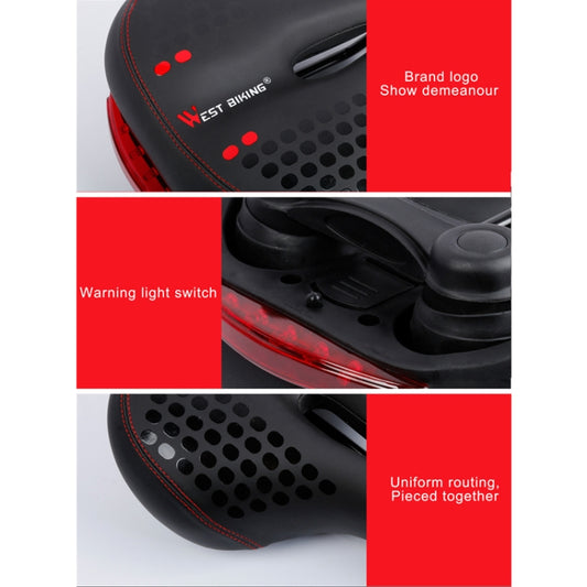Black bicycle saddle close-up with red warning light dots and perforated ventilation holes